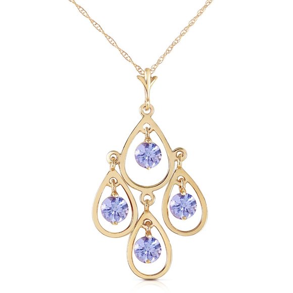 14K. SOLID GOLD NECKLACE WITH NATURAL TANZANITES